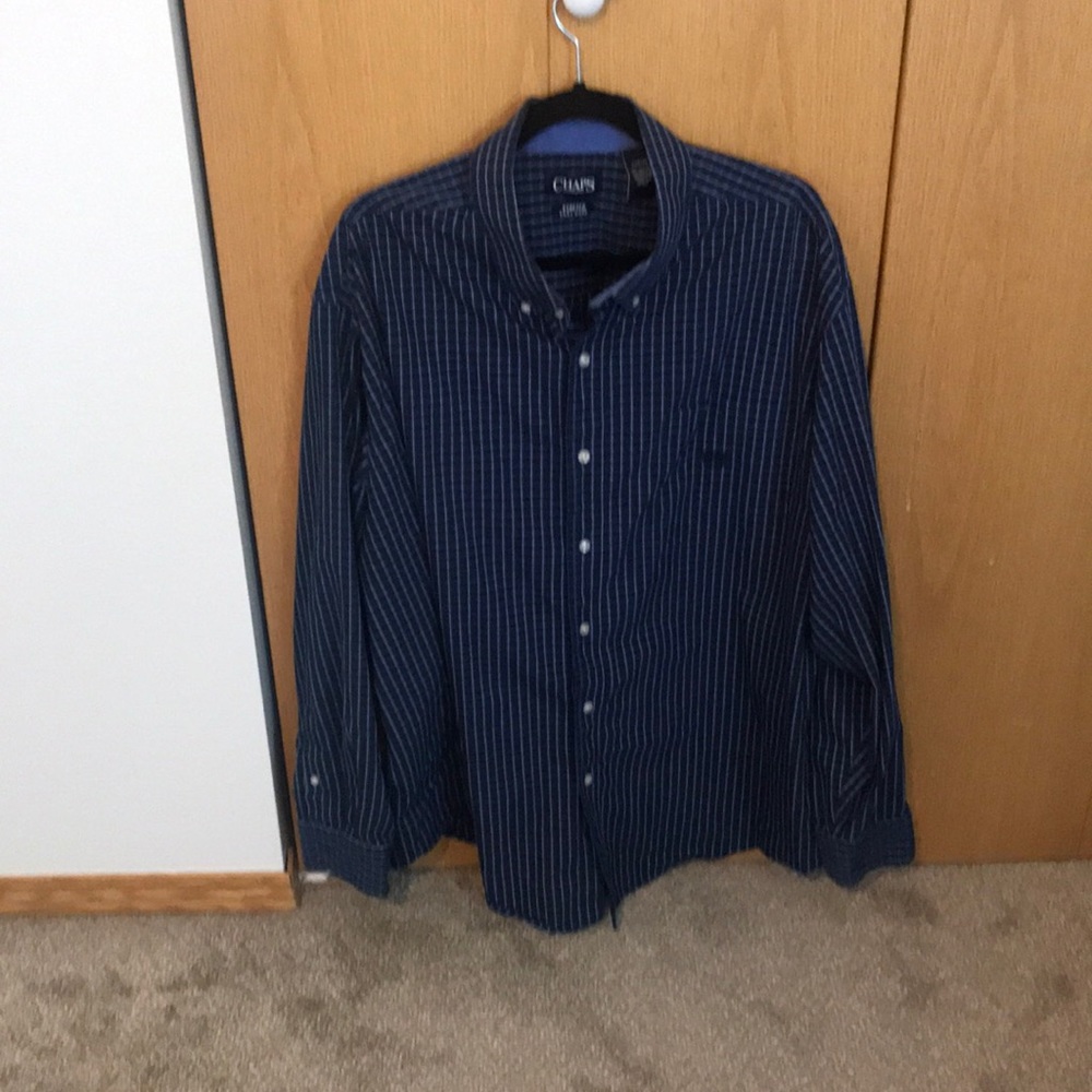 Mens plus size blue and white button up long sleeve shirt
